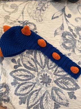 Kids Blue and Orange Dino Crochet Hat - Unbranded